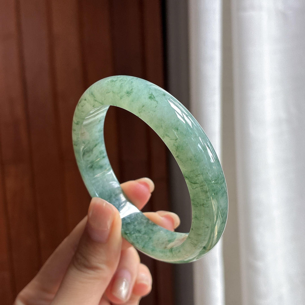 糯冰飘花正圈平安镯 55圈 天然缅甸A货翡翠（yc484810）