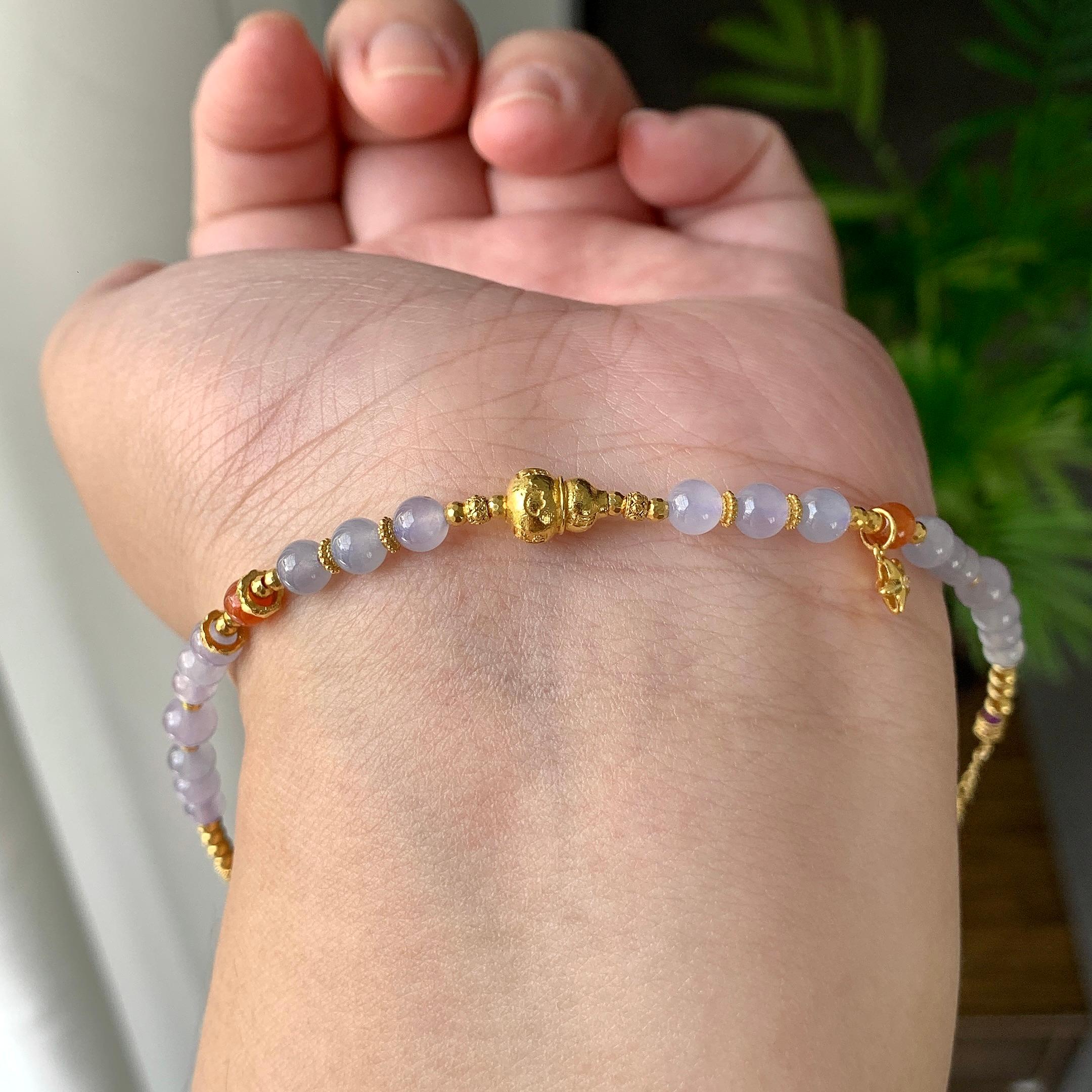 18K金镶糯冰种淡紫罗兰小米珠手链（yc232459）