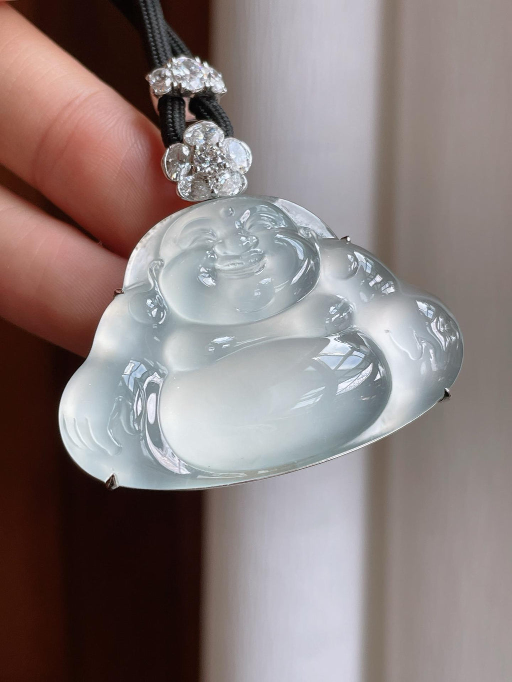 18k金镶冰玻种无色翡翠佛公（yc233170）