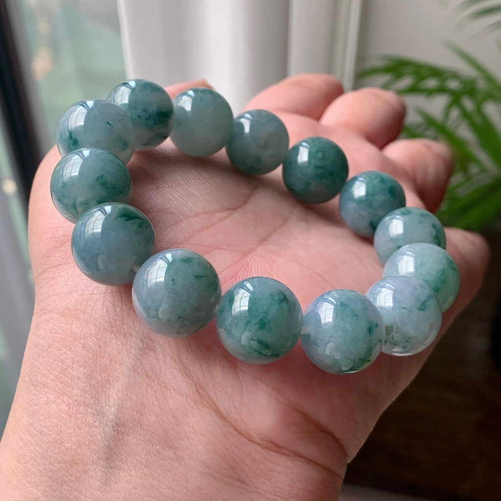 细糯种飘蓝花手串  天然缅甸A货翡翠（yc442372）