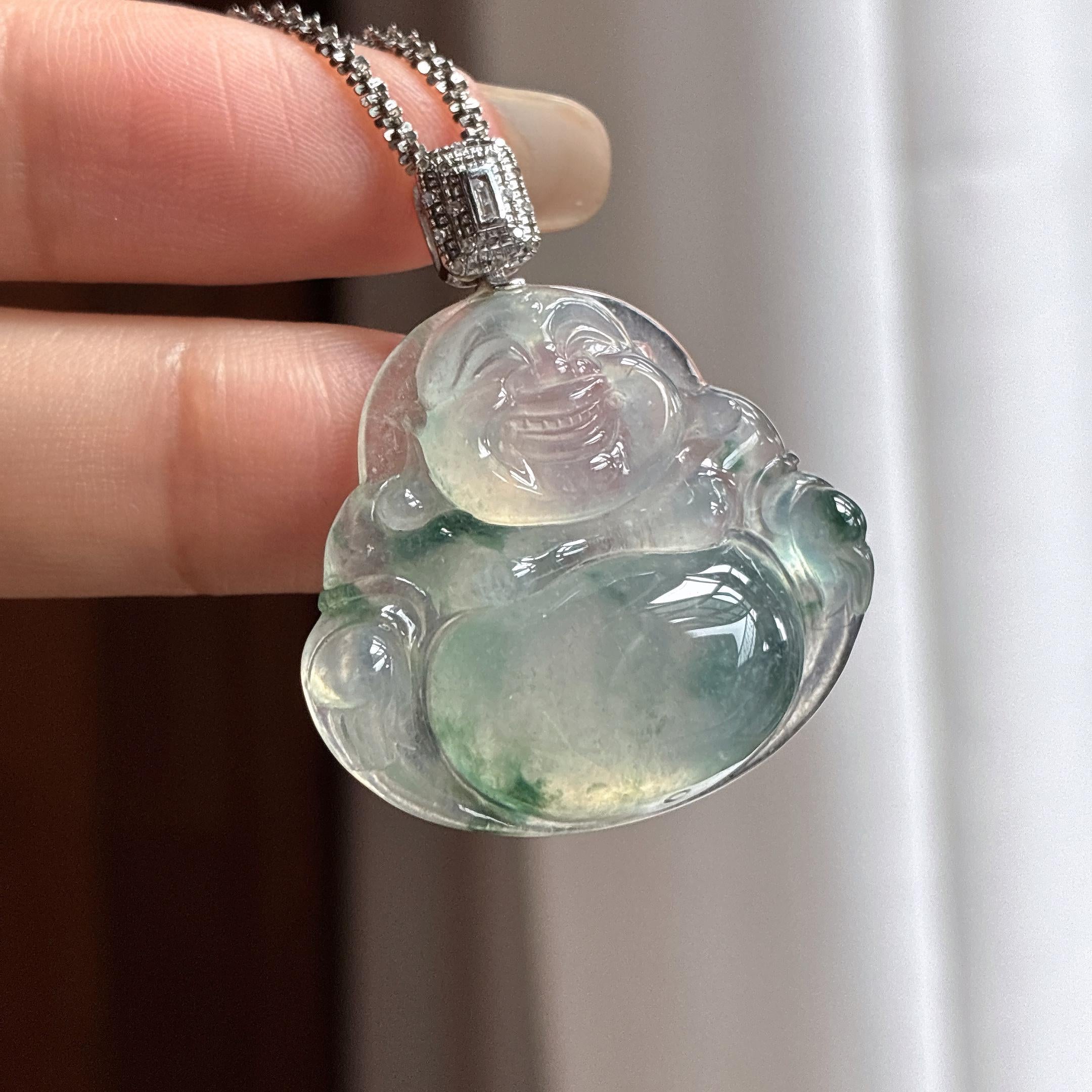 18k金扣头冰种飘花玉佛挂件 天然缅甸A货翡翠（yc464799）