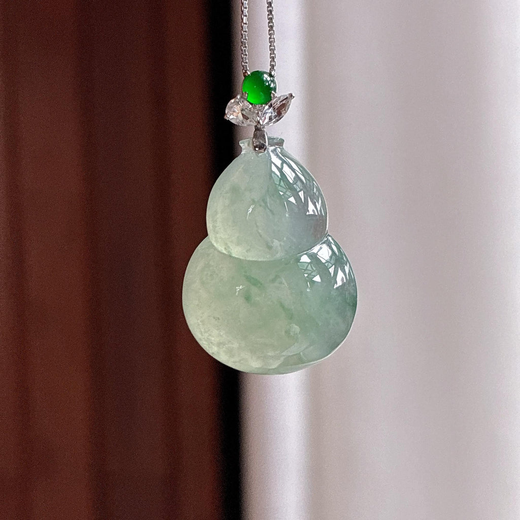 18k金扣头糯冰飘花葫芦挂件 天然缅甸A货翡翠（yc483608）