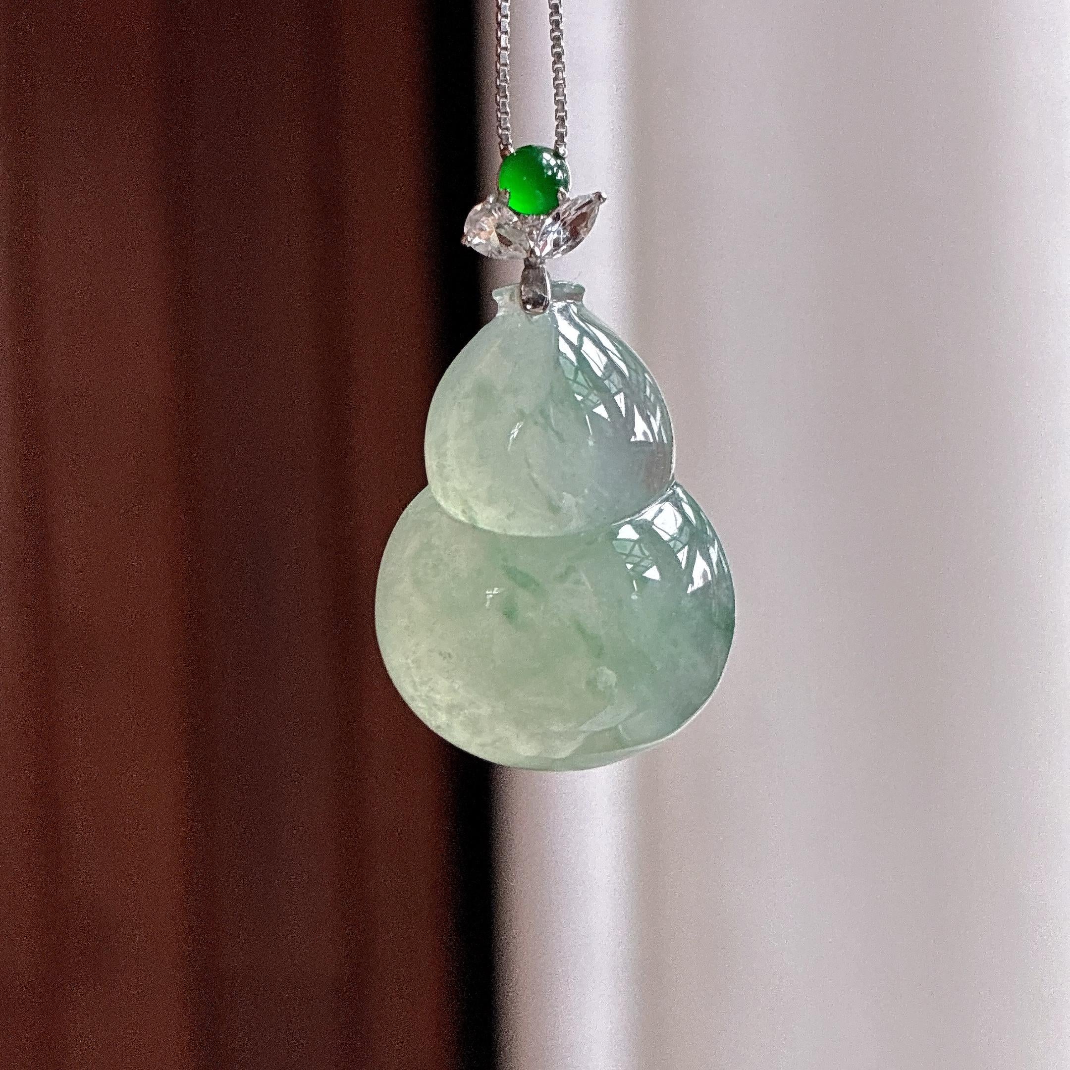 18k金扣头糯冰飘花葫芦挂件 天然缅甸A货翡翠（yc483608）