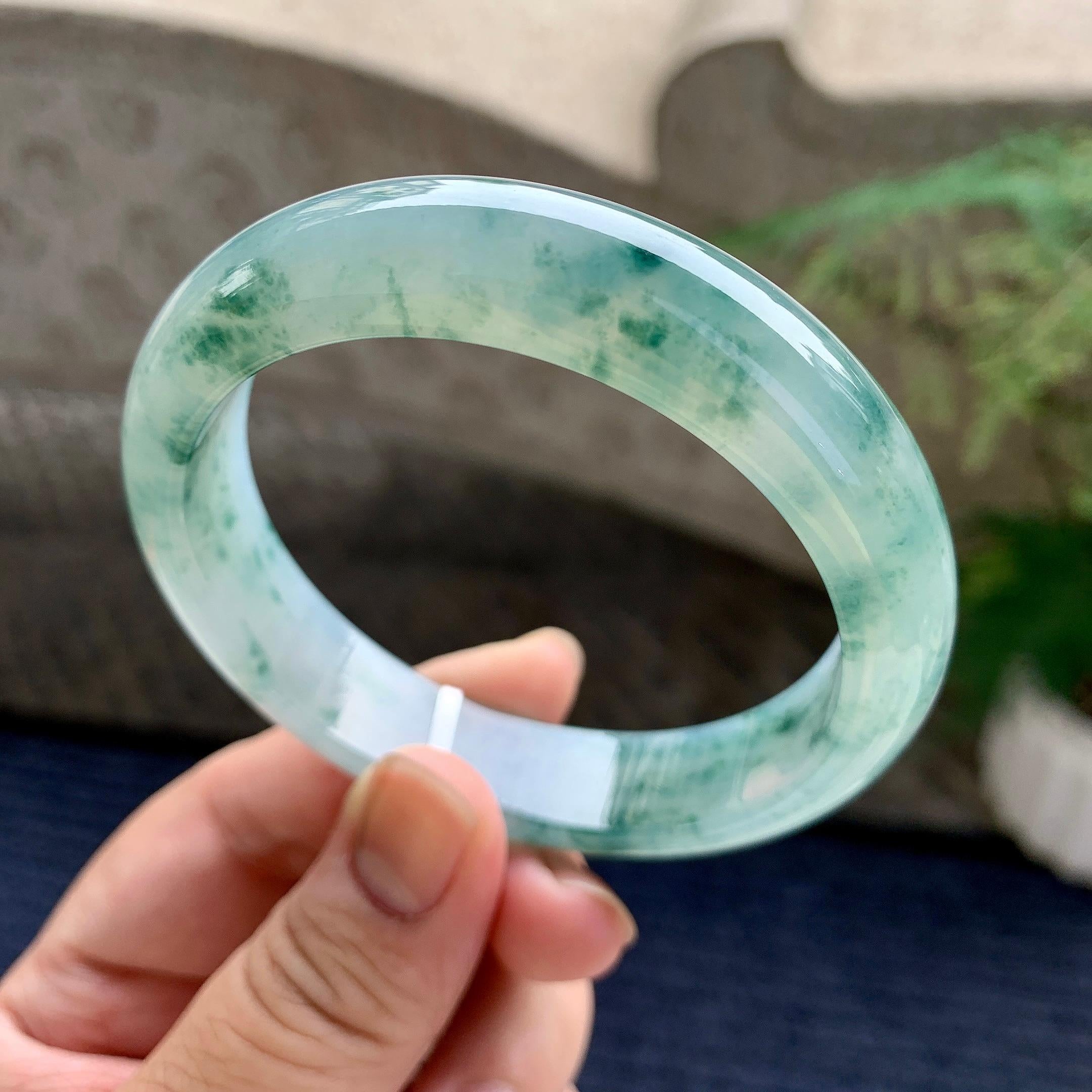 糯冰种飘花平安镯（57.7mm）（yc233900）