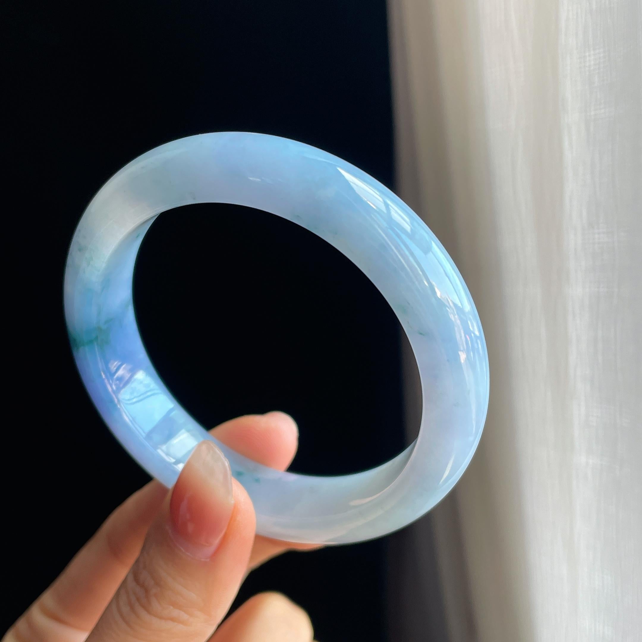 糯冰种紫罗兰翡翠平安镯（58mm)（yc323771）