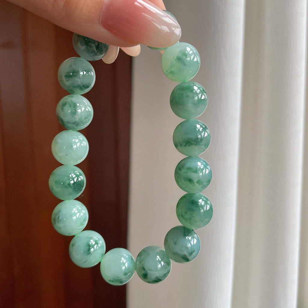 糯冰飘蓝花翡翠珠串手串（yc260381）