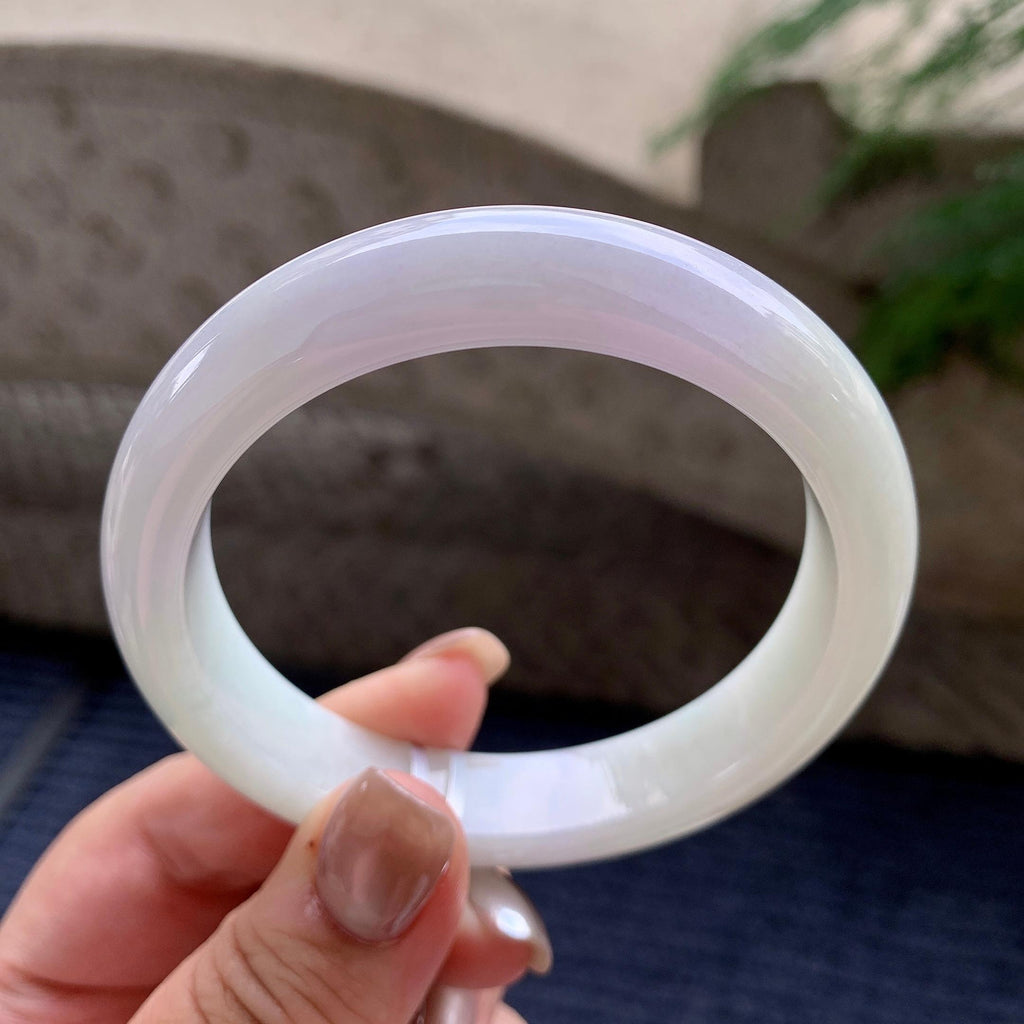 大圈口  细糯种淡紫罗兰正圈平安镯  58.3圈口  天然缅甸A货翡翠（yc421219）