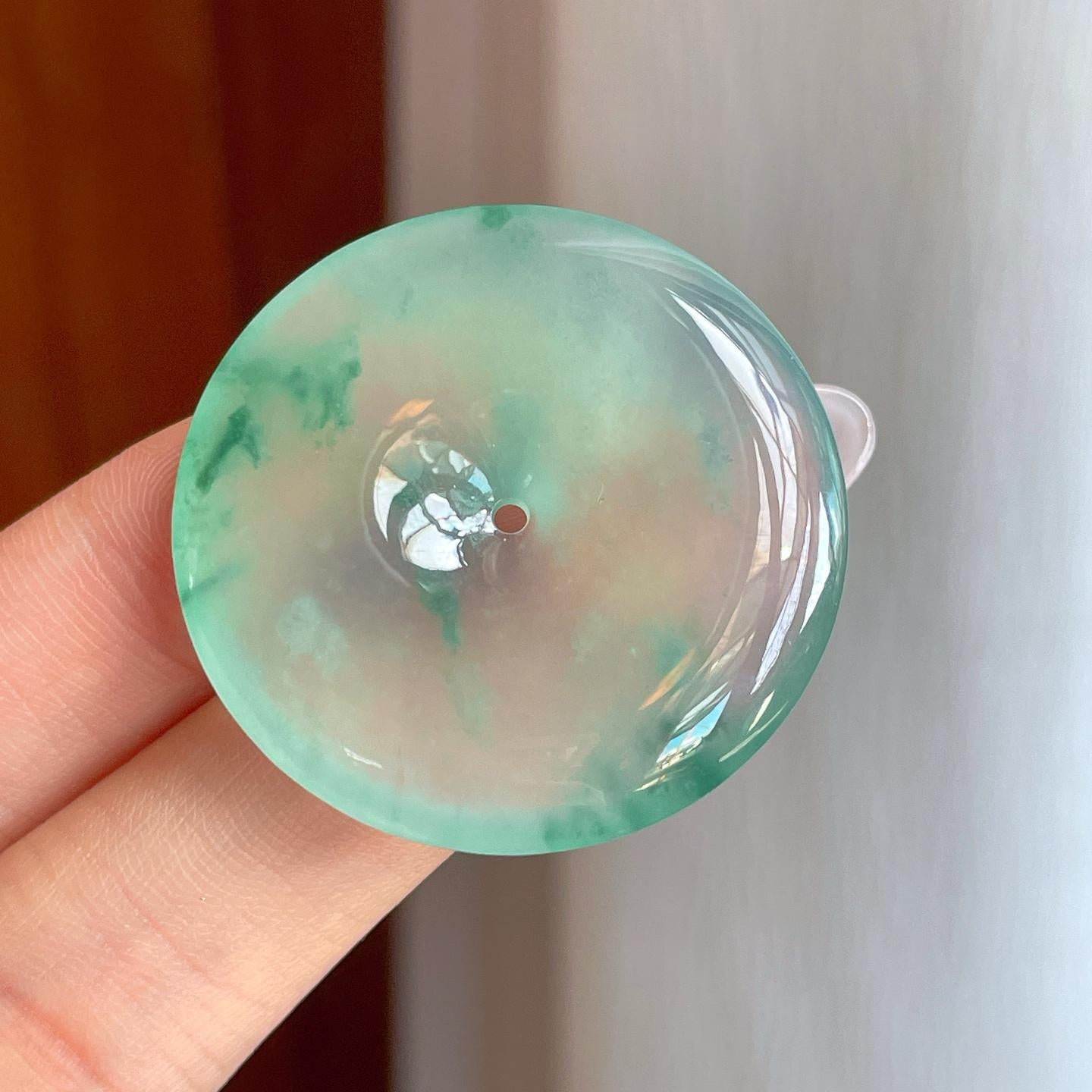 冰玻种飘花翡翠平安扣（yc312861）