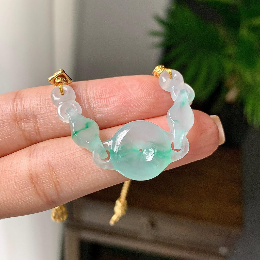 金包银镶冰种飘绿平安扣手链（yc220702）