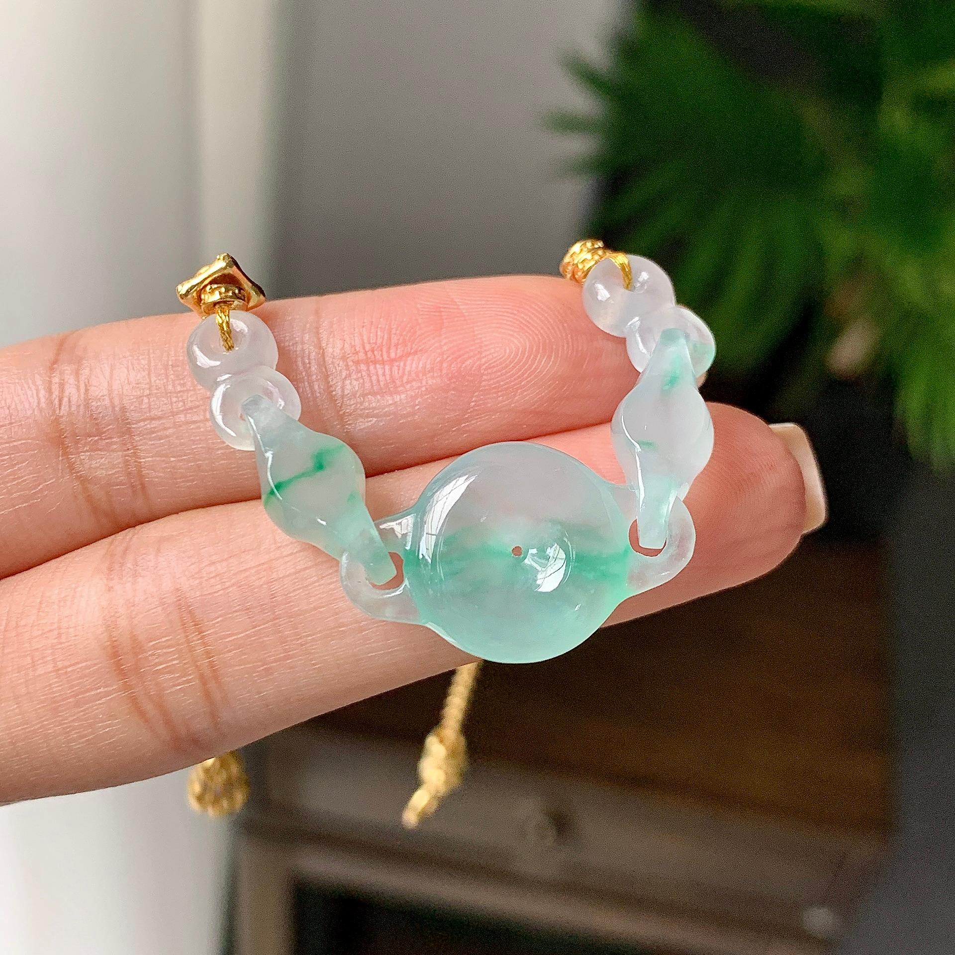 金包银镶冰种飘绿平安扣手链（yc220702）