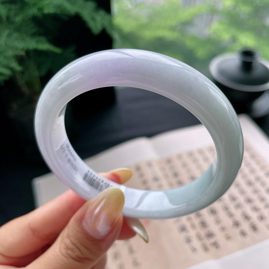 细糯种淡春彩正圈平安镯57.8圈 天然缅甸A货翡翠（yc473076）