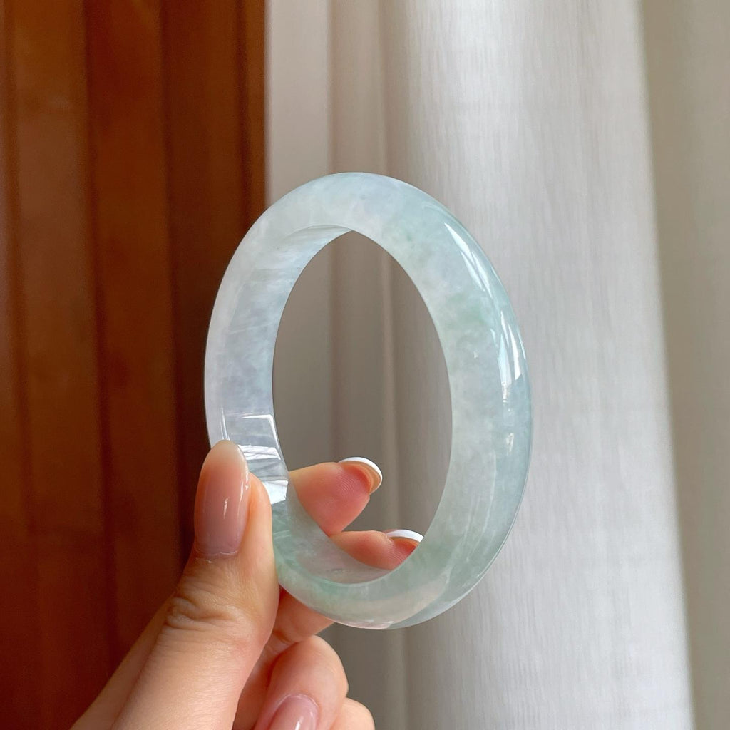 糯冰带色翡翠平安镯（56.5mm)（yc410286）