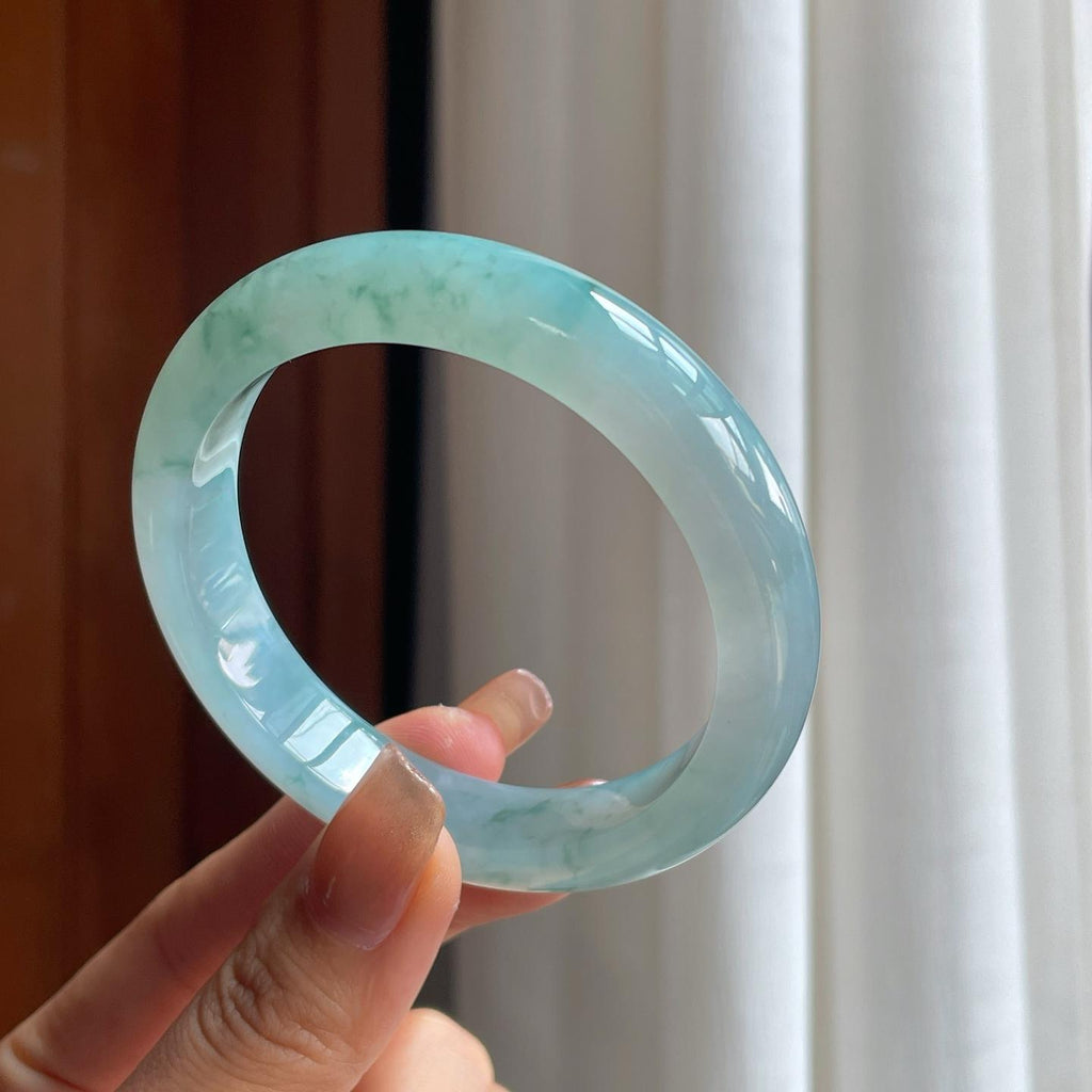 冰种飘花翡翠平安镯（56.5mm）（yc369138）
