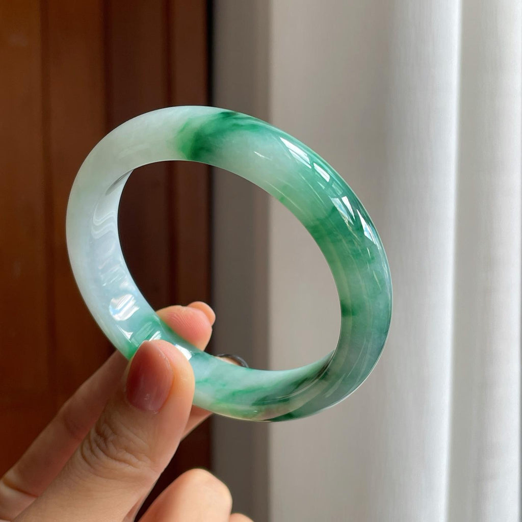 糯冰带色特色翡翠平安镯（58.5mm）（yc277387）