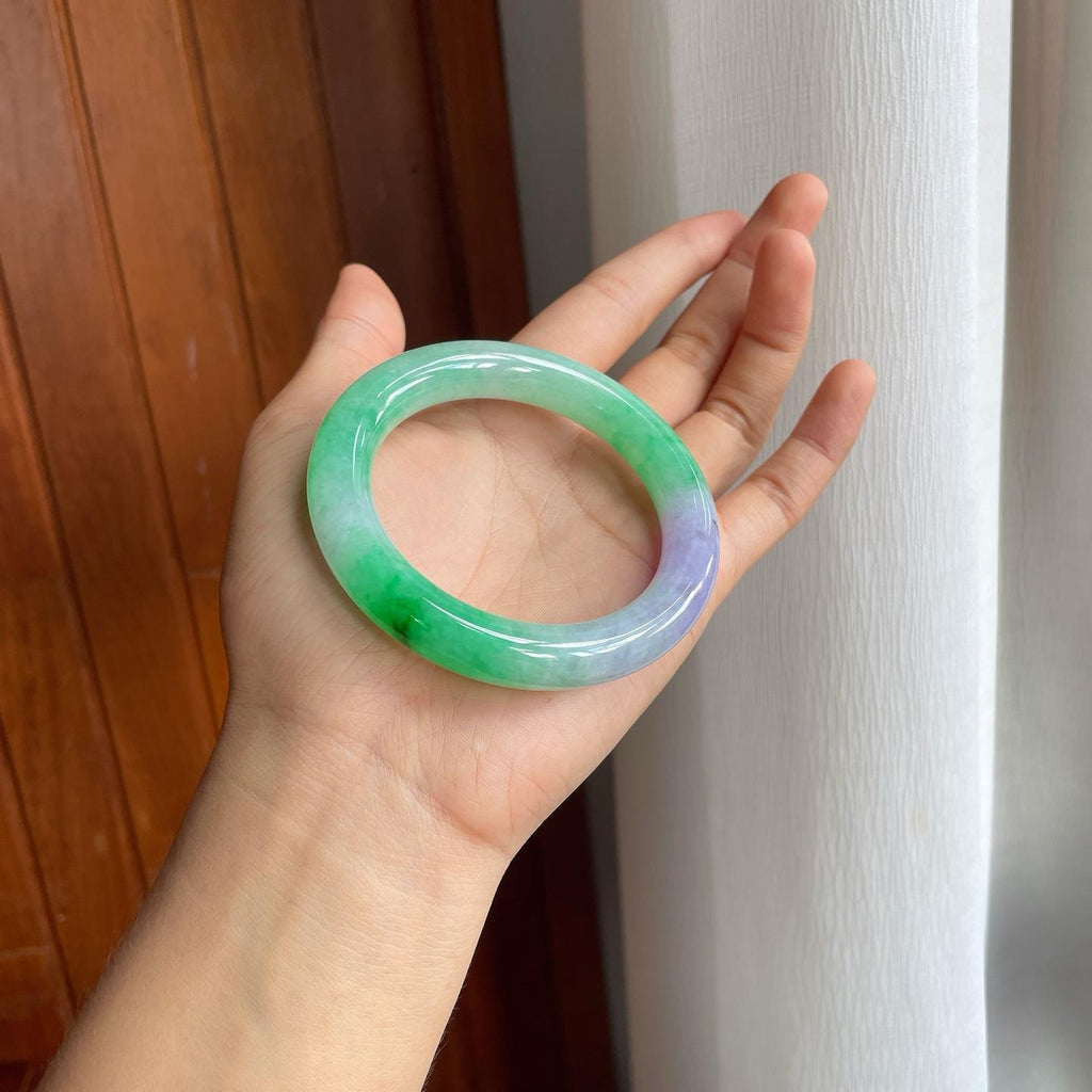 糯冰春彩翡翠圆条手镯（55mm）（yc225098）