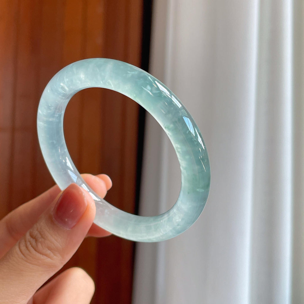 冰种飘花翡翠圆条手镯（52mm）（yc284624）