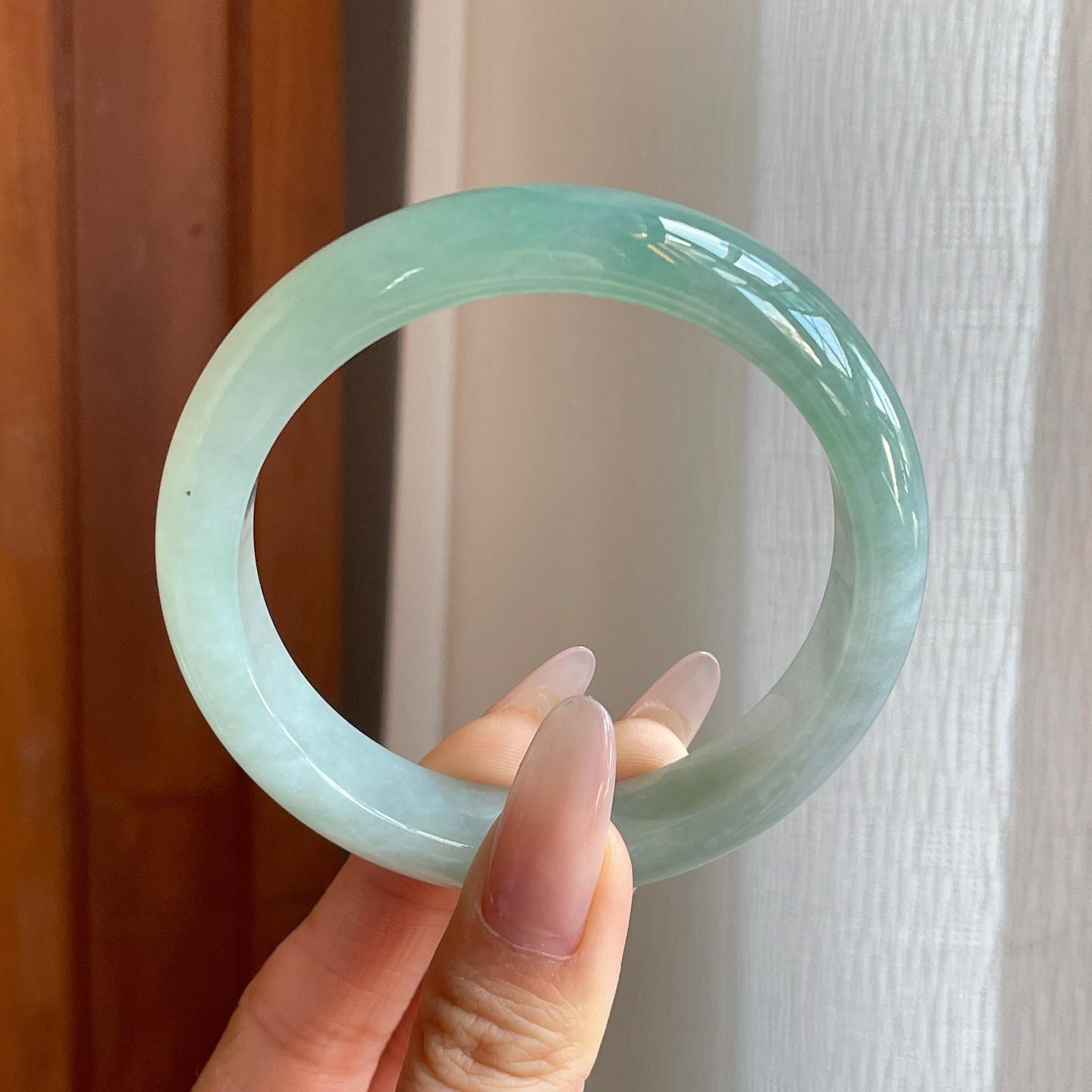 糯冰半山水翡翠平安镯（59mm）（yc282547）