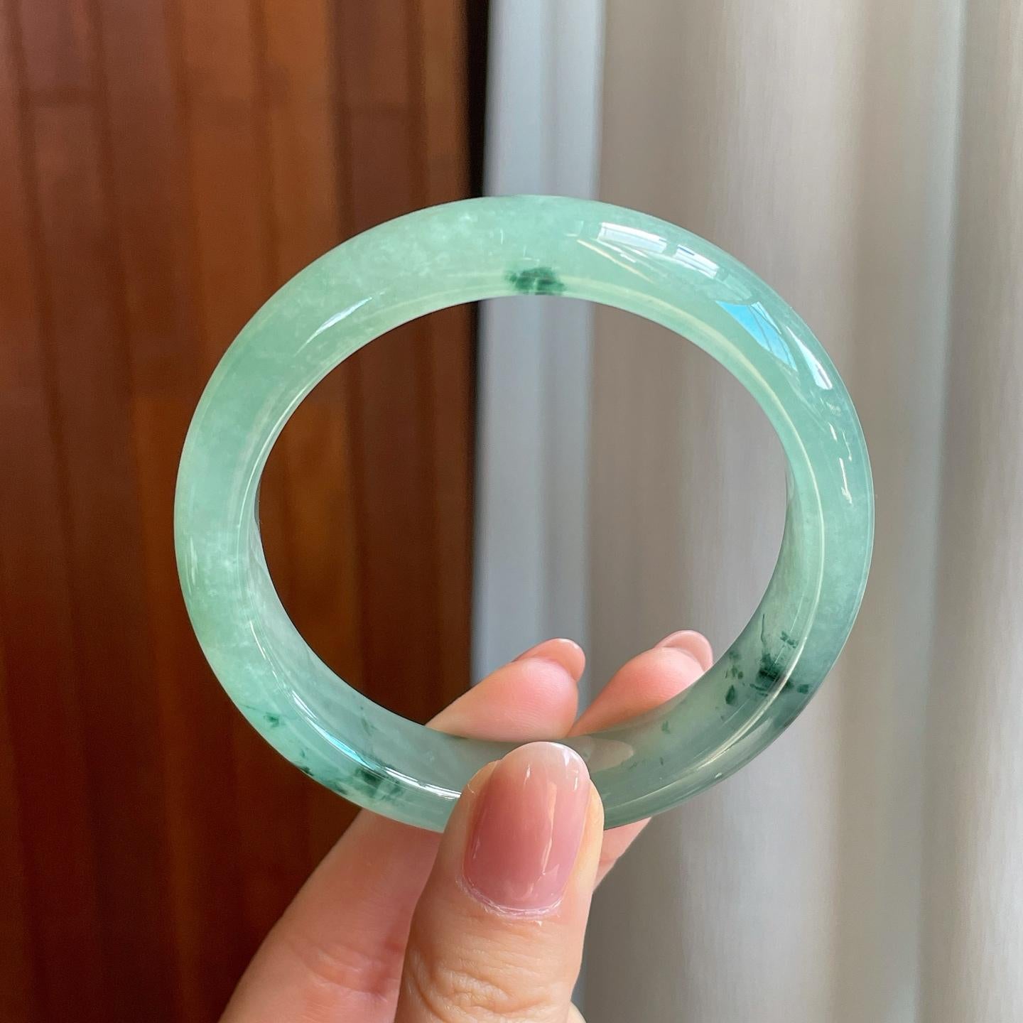 冰种飘花翡翠平安镯（55.4mm)（yc329479）