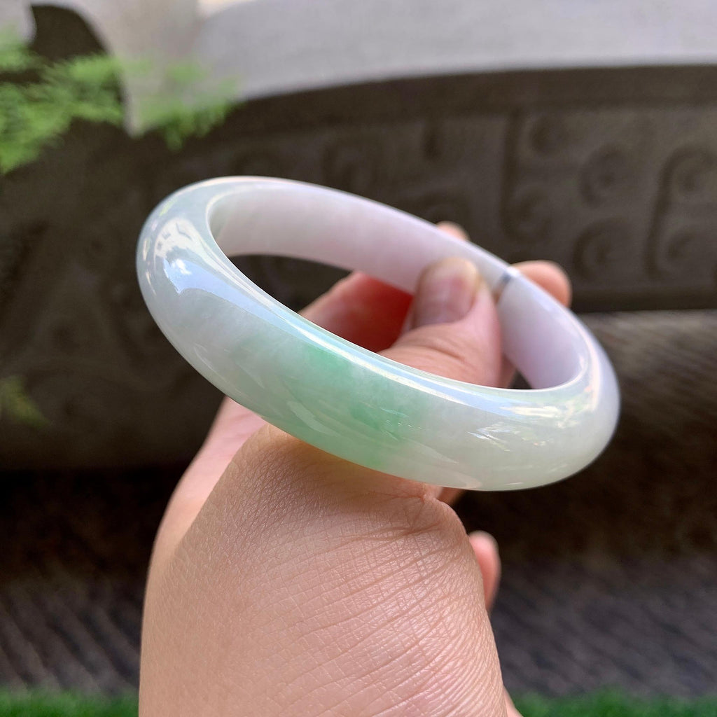 糯种飘翠绿平安镯（57.3mm）（yc213143）