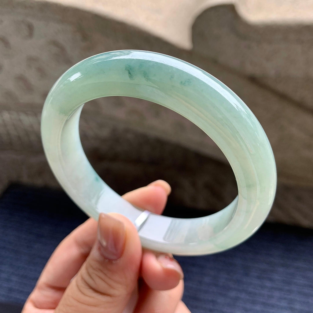 大圈口 细糯种飘蓝花正圈平安镯 58.8圈口 天然缅甸A货翡翠（yc345056）