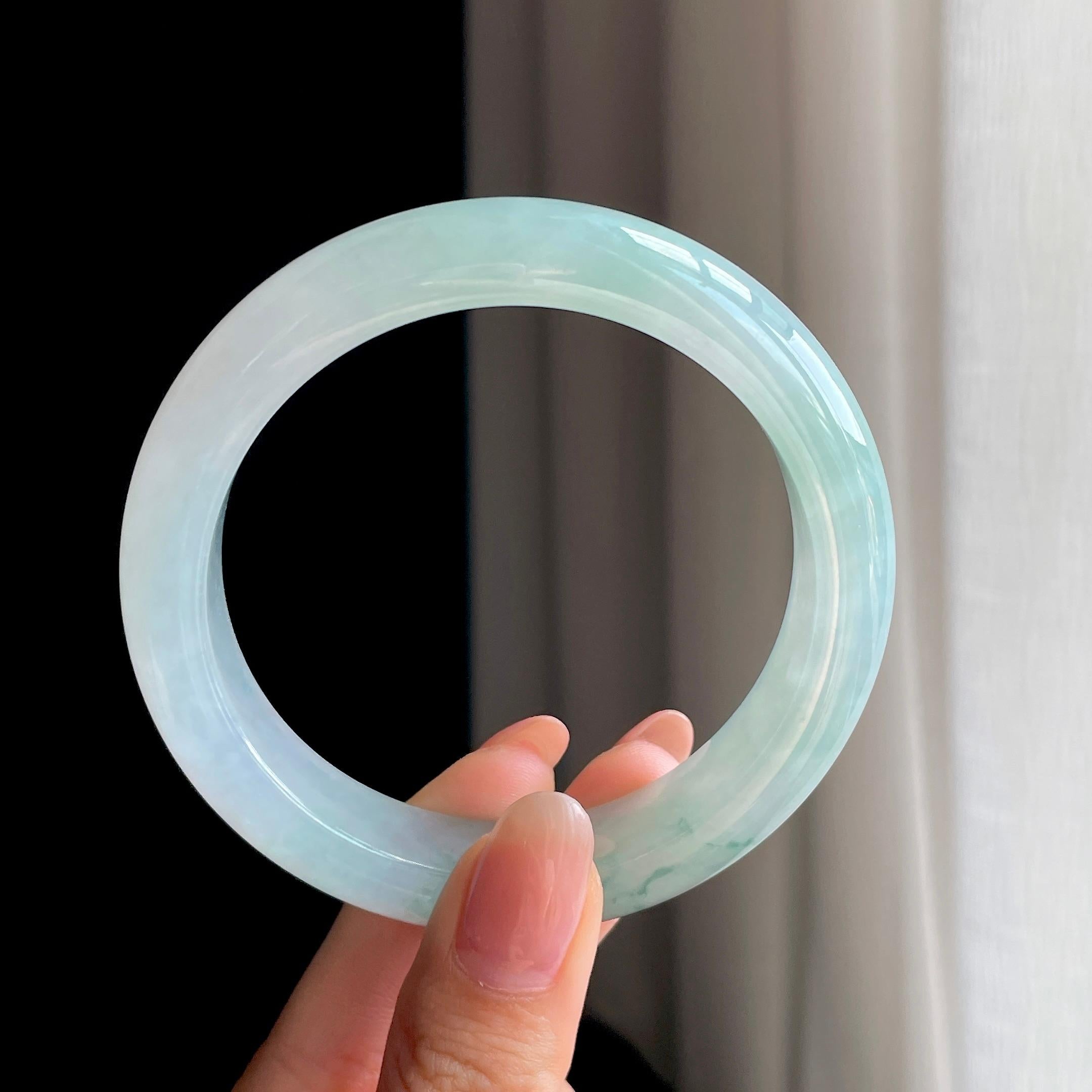 冰种飘花翡翠平安镯（58.7mm)（yc342537）