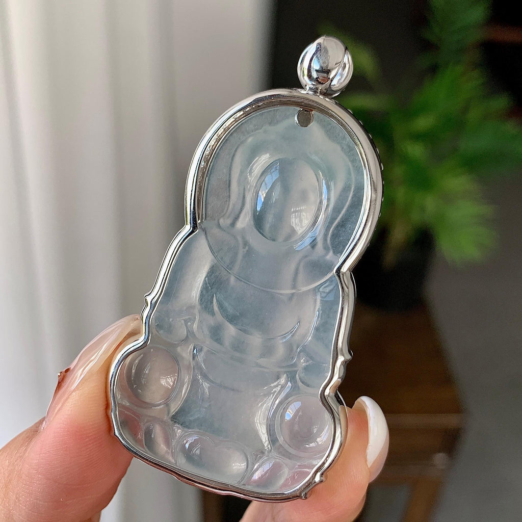 18k金钻镶冰种无色观音挂件（yc246703）