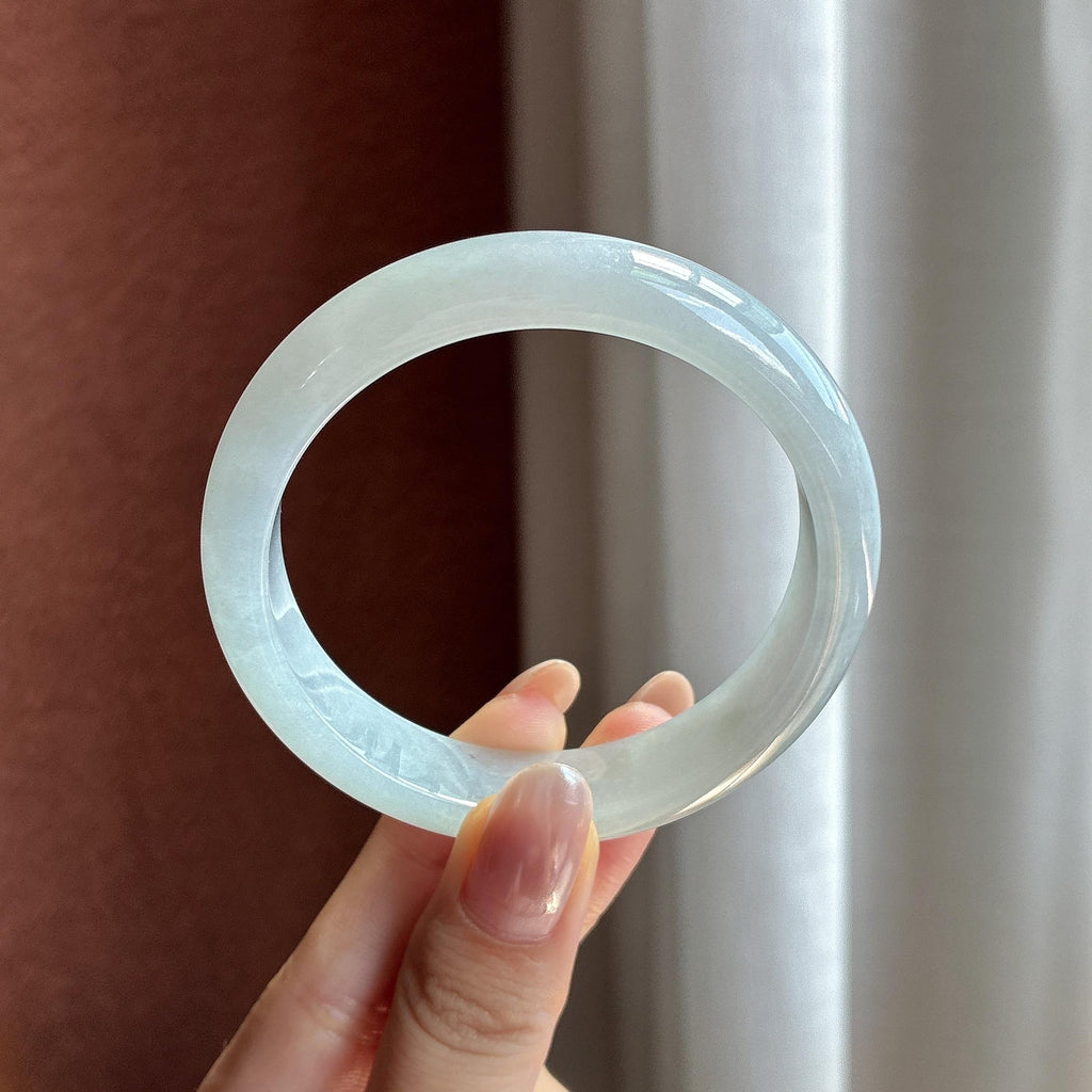 糯冰淡底色正圈平安镯 55圈 天然缅甸A货翡翠（yc711636）