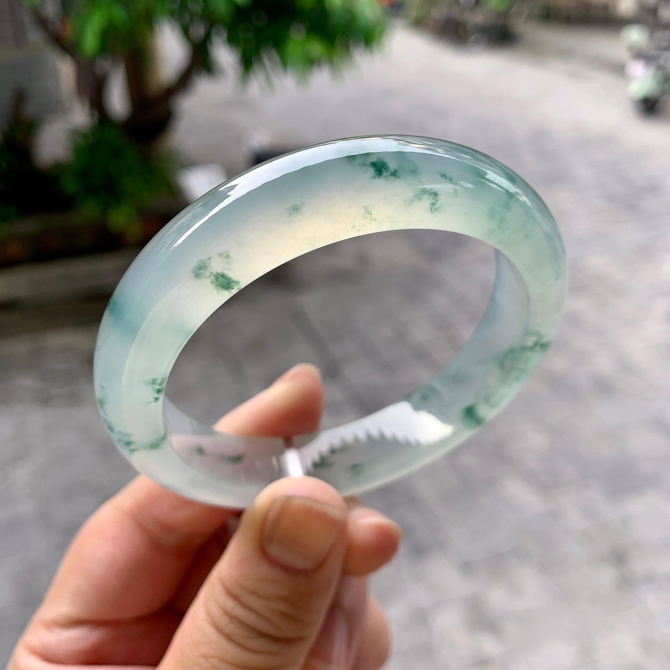 冰种飘花平安镯（56.7mm）（yc233908）