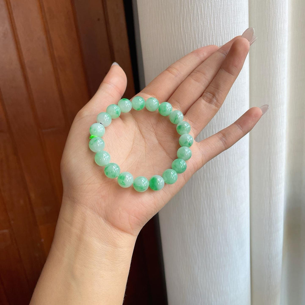 糯冰种飘绿花翡翠珠串手串（yc266574）