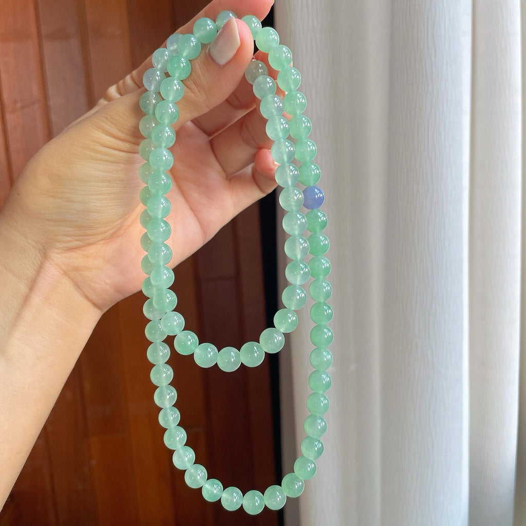 冰种晴绿底翡翠珠串项链（yc247175）