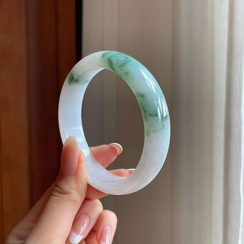 糯冰飘花翡翠平安镯（58.7mm)（yc397491）