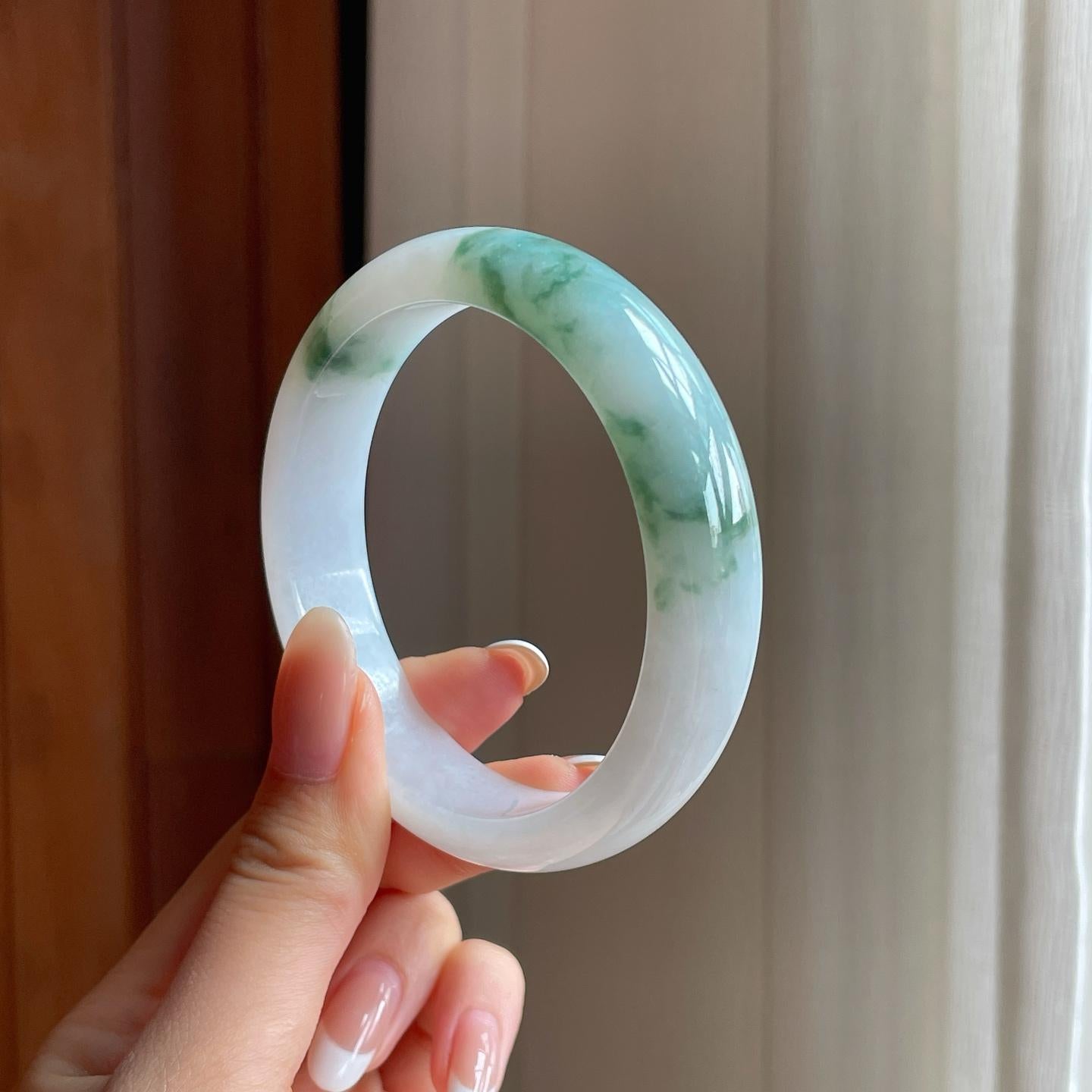 糯冰飘花翡翠平安镯（58.7mm)（yc397491）