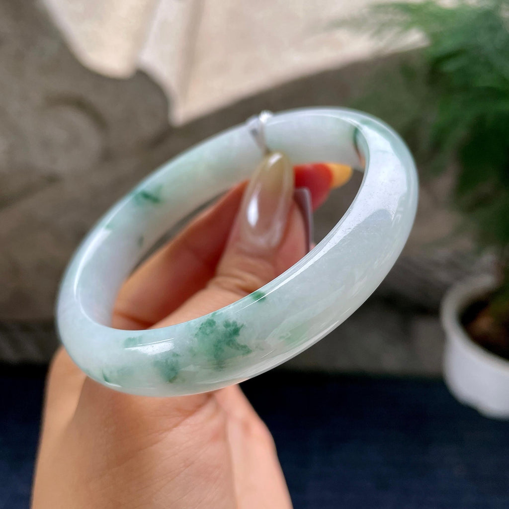 大圈口 细糯种飘花正圈平安镯58圈 天然缅甸A货翡翠（yc460689）