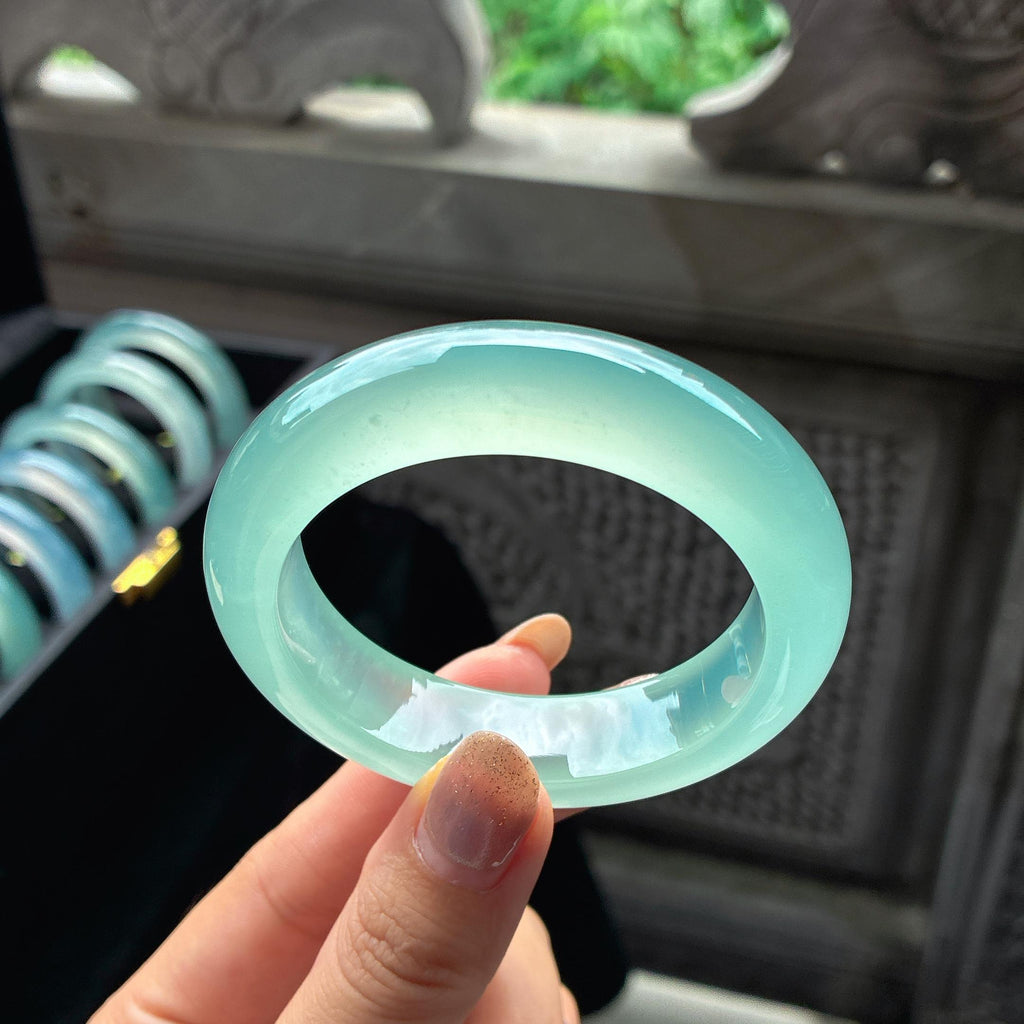 高冰种起光晴水宽版正圈平安镯 52圈 天然缅甸A货翡翠（yc454064）