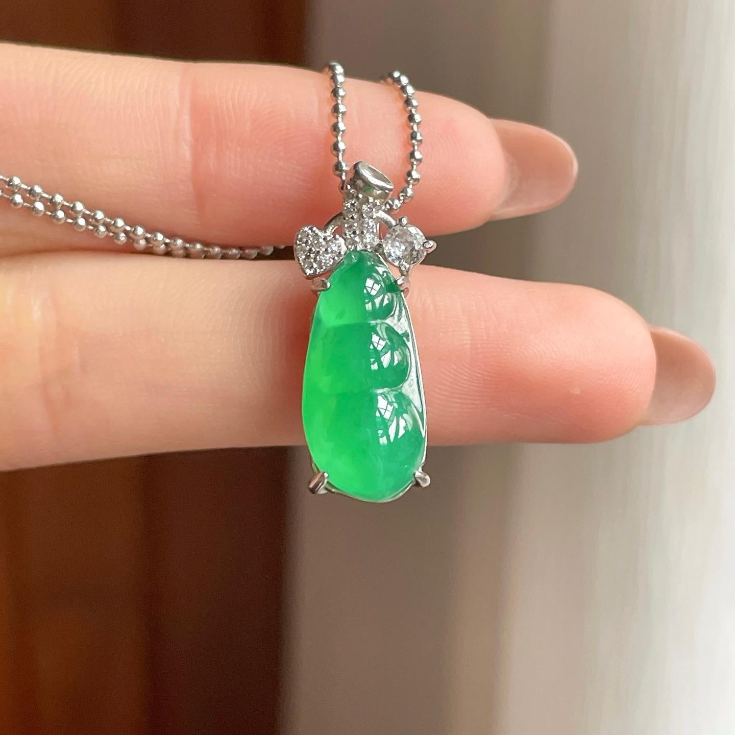 S925银镶冰种满绿翡翠豆子（yc352473）