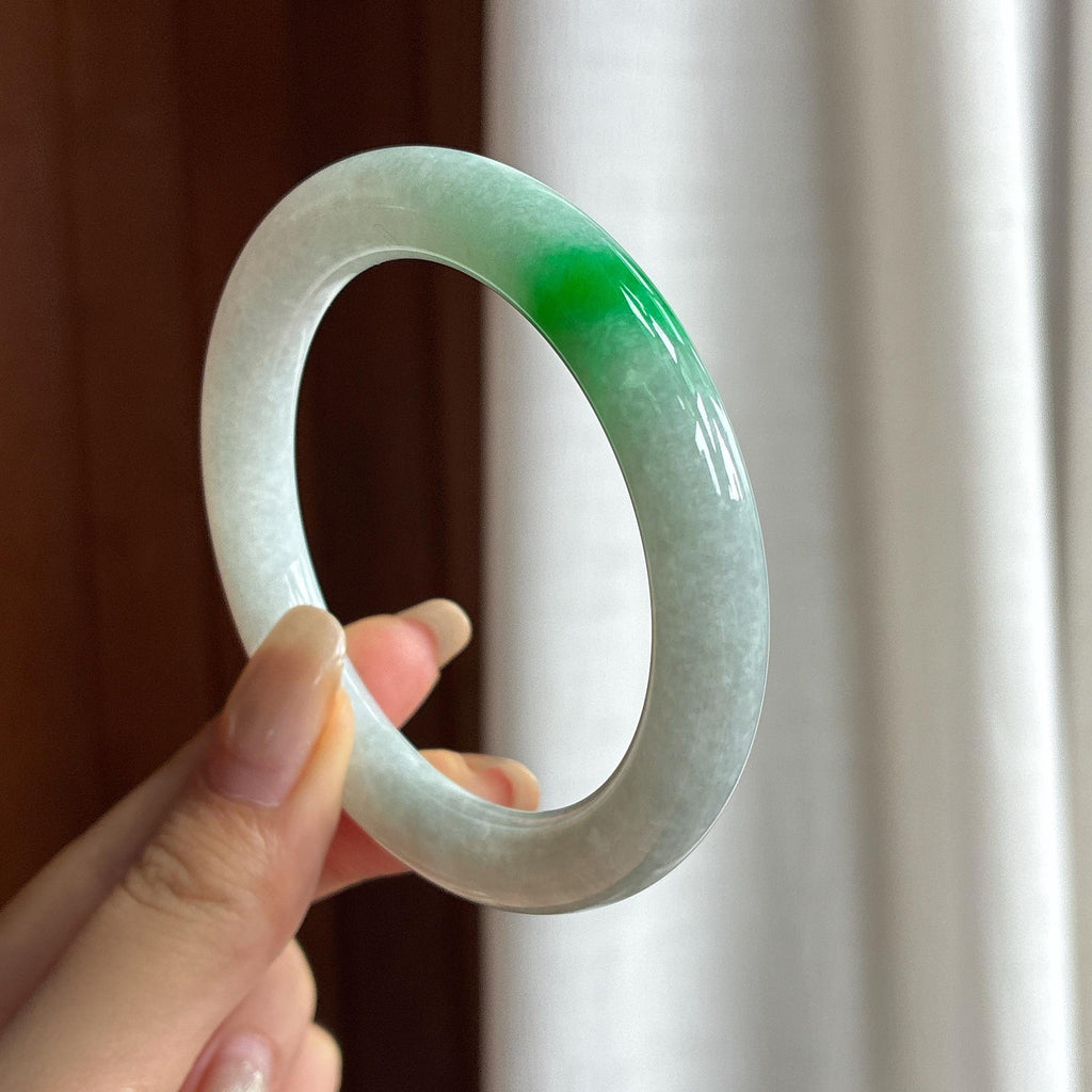 细糯种带色圆条手镯 54圈 天然缅甸A货翡翠（yc457473）