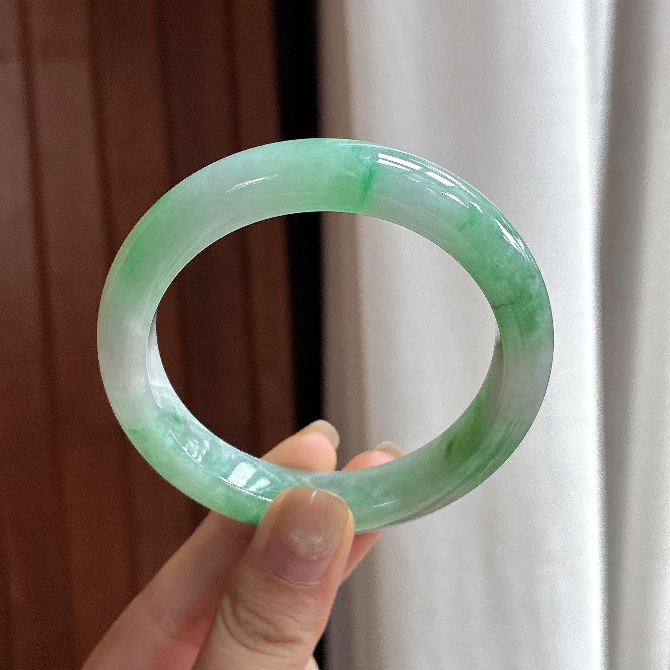 细糯种飘花正圈平安镯 56圈 天然缅甸A货翡翠（yc483934）