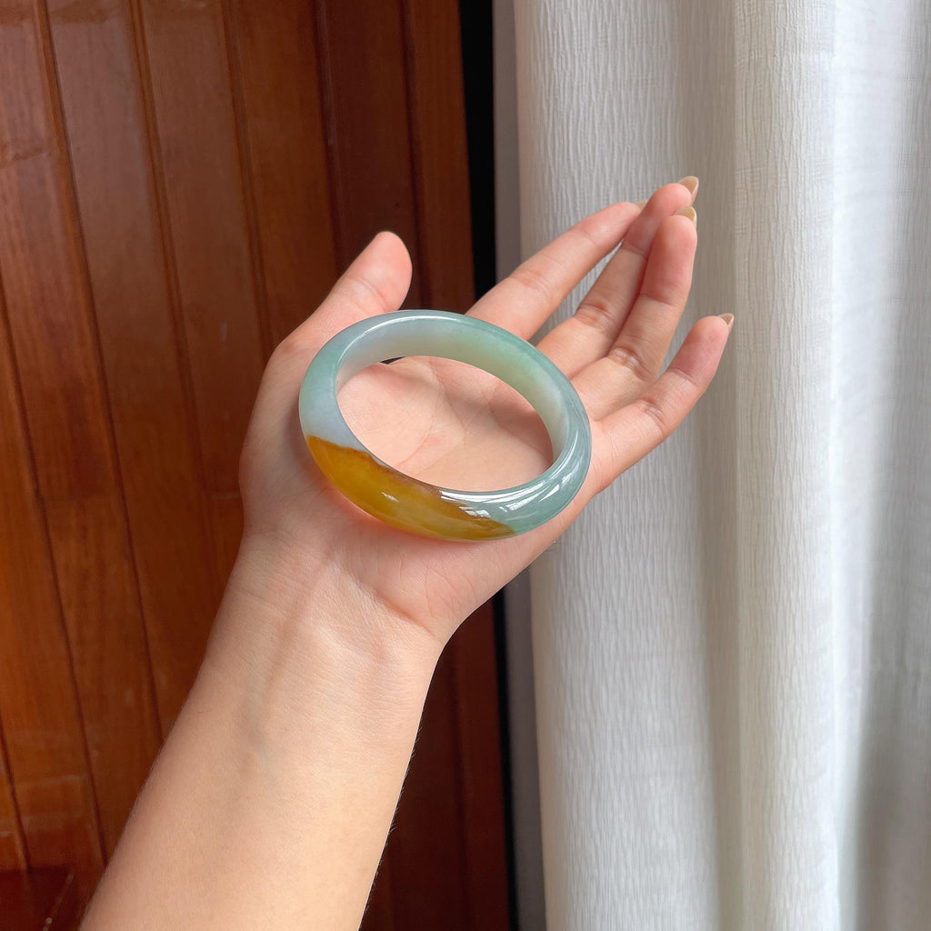 冰种蓝底黄翡翡翠平安镯（57mm）（yc412132）