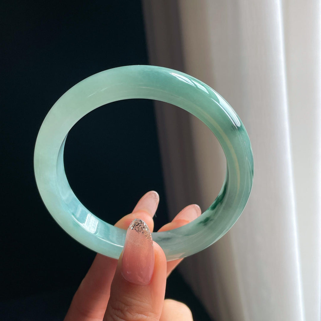 糯冰种飘水墨花翡翠平安镯（57.8mm)（yc348587）