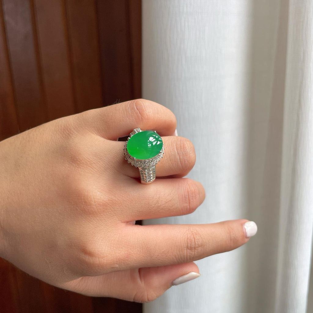 铜托冰种满绿翡翠蛋面（yc257807）