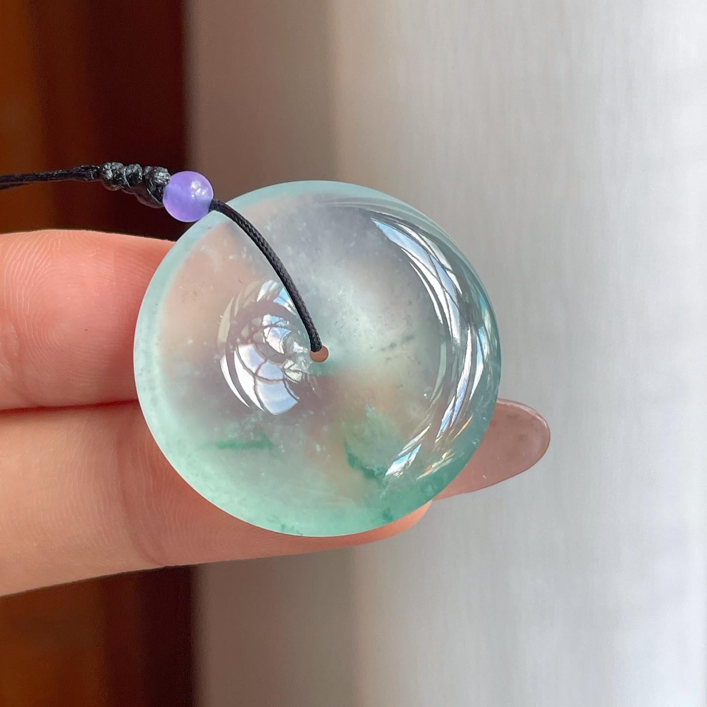 冰玻种飘花翡翠平安扣（yc192634）