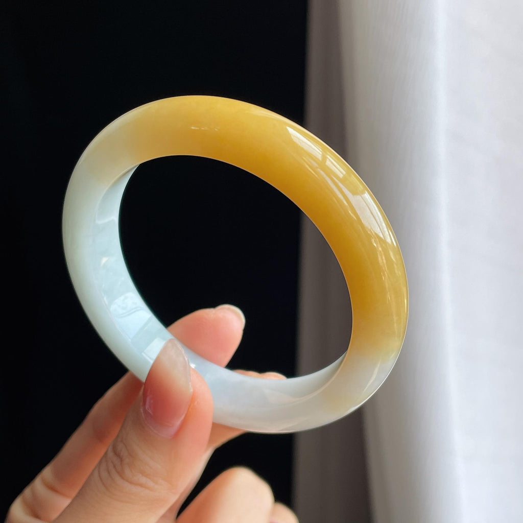糯冰黄翡翡翠平安镯（57mm)（yc322618）