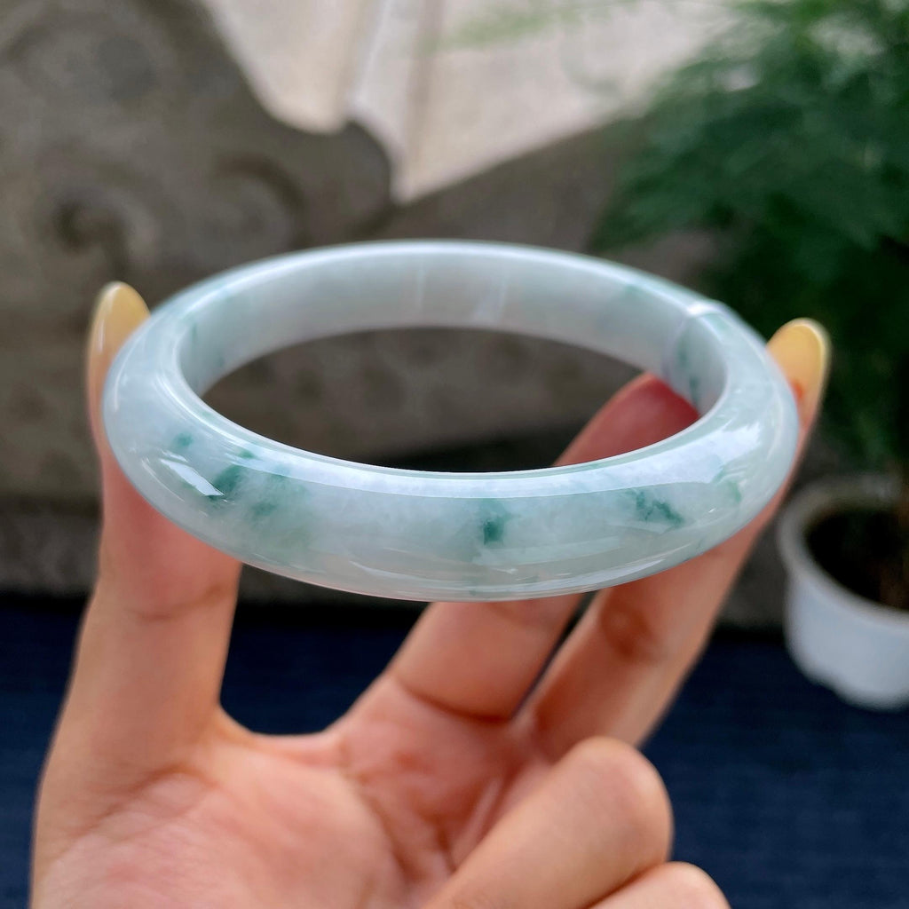 大圈口 细糯种飘花正圈平安镯62圈 天然缅甸A货翡翠（yc481924）
