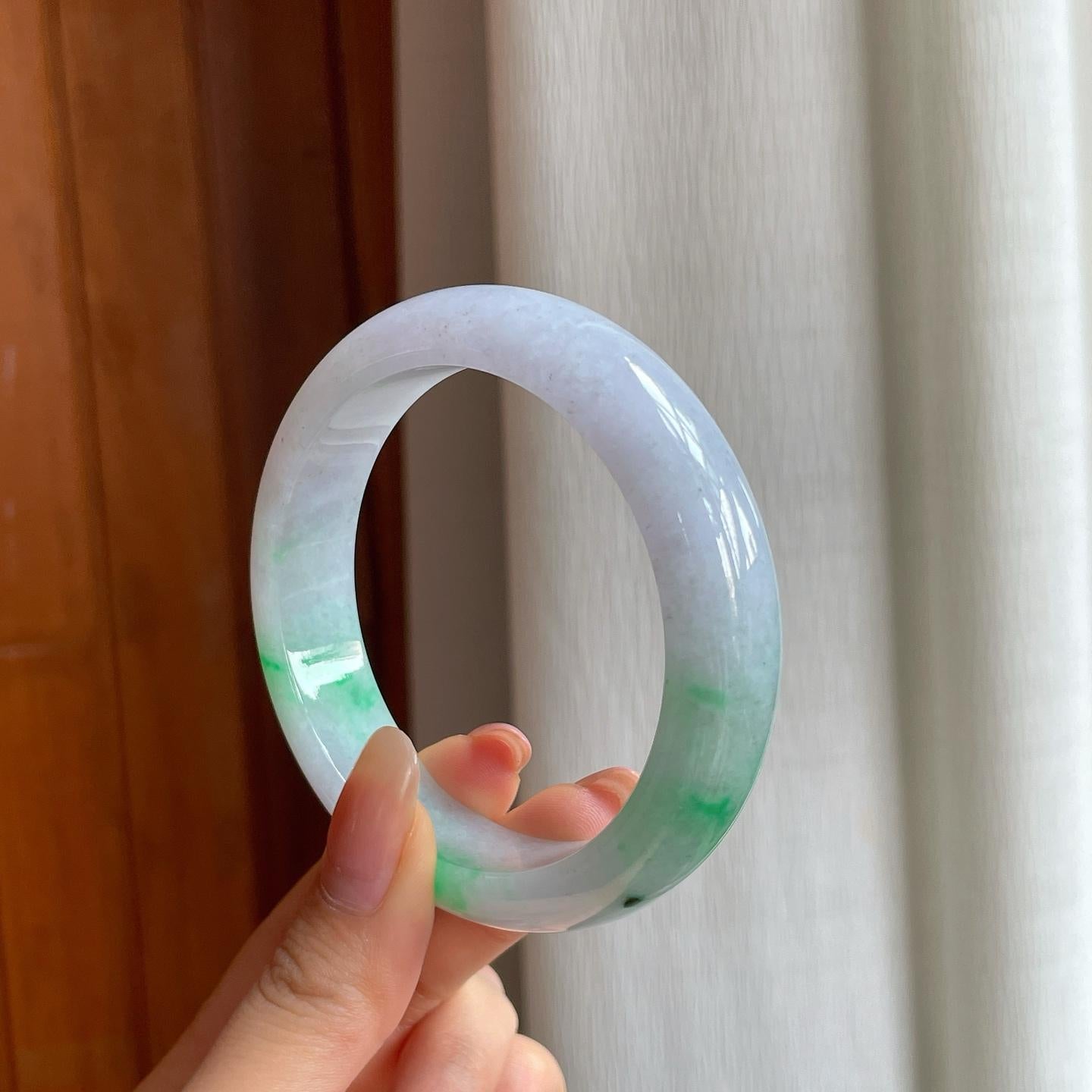 糯冰带色翡翠平安镯（59mm)（yc360251）