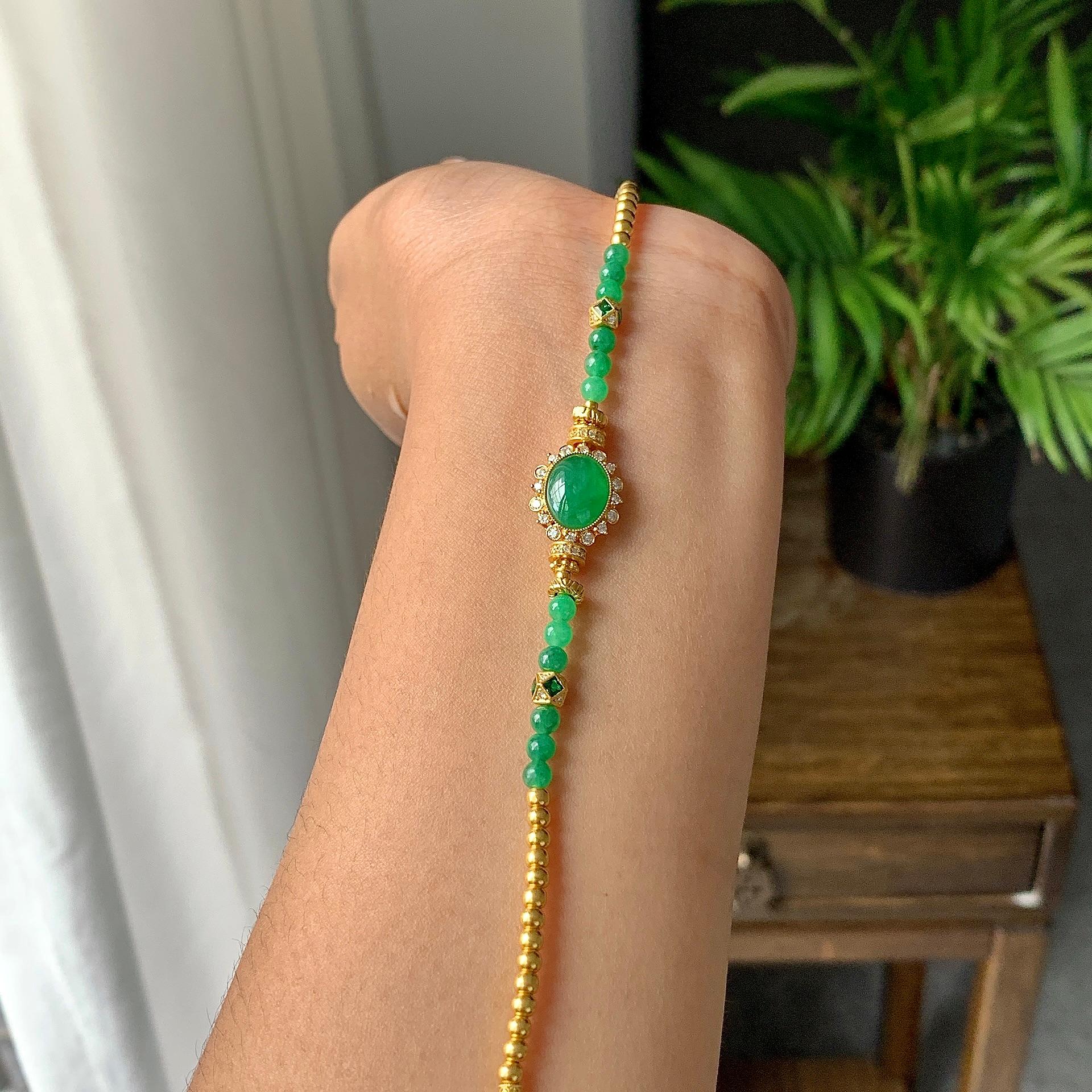 18k金糯冰种满绿蛋面手链（yc233835）