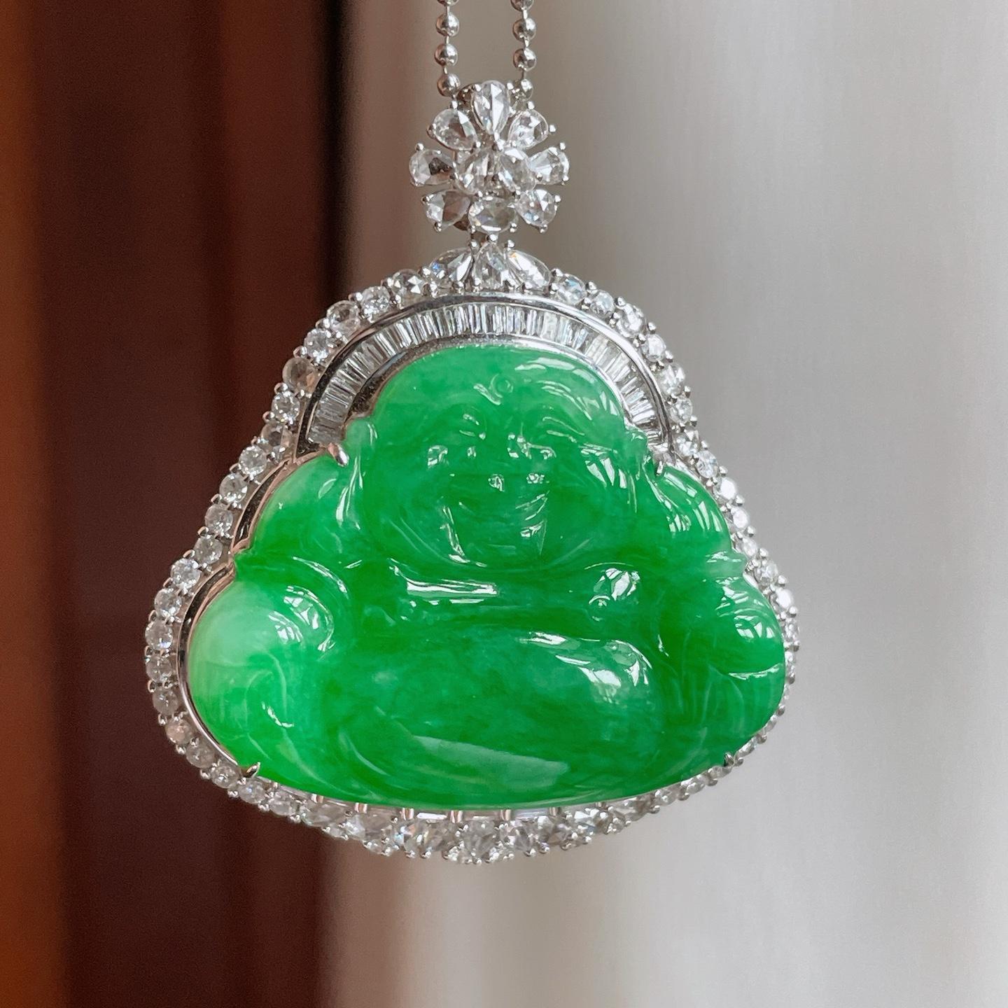 18k金镶糯冰满绿翡翠佛公（yc248488）