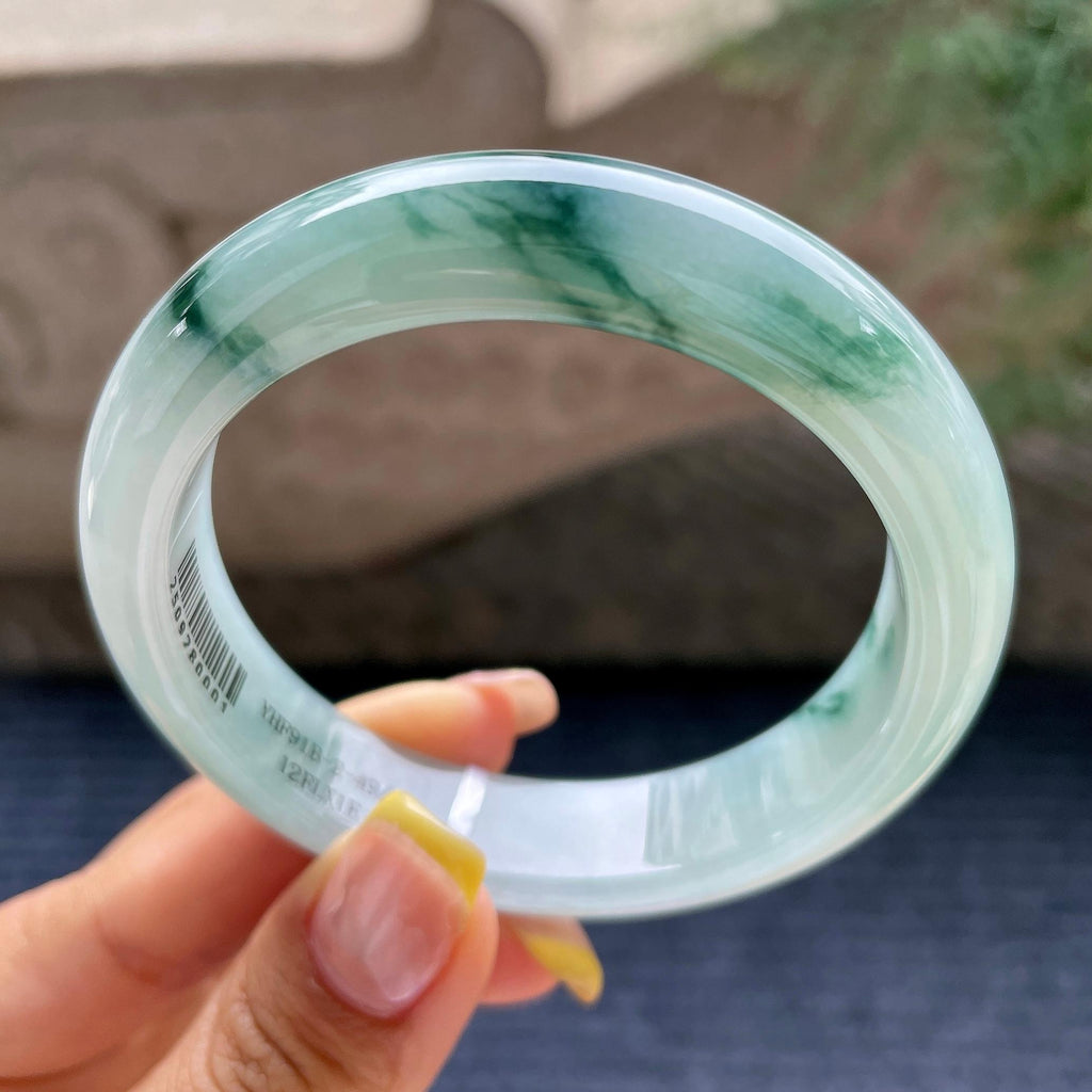 细糯种飘绿花正圈平安镯55.4圈       天然缅甸A货翡翠（yc376062）