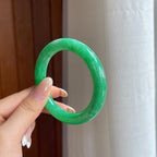 糯冰满绿翡翠圆条手镯（54mm)（yc436480）