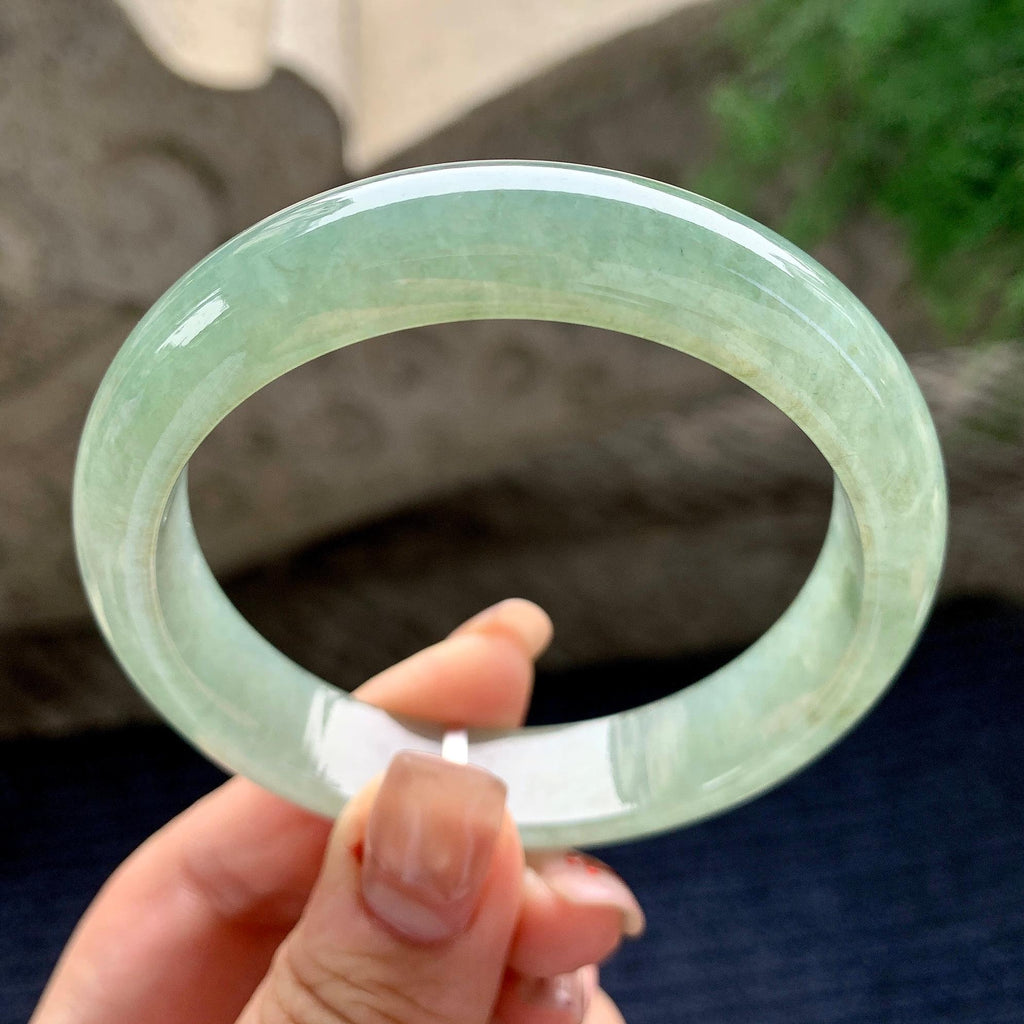 糯冰种油青正圈平安镯 57.4圈口 天然缅甸A货翡翠（yc358878）
