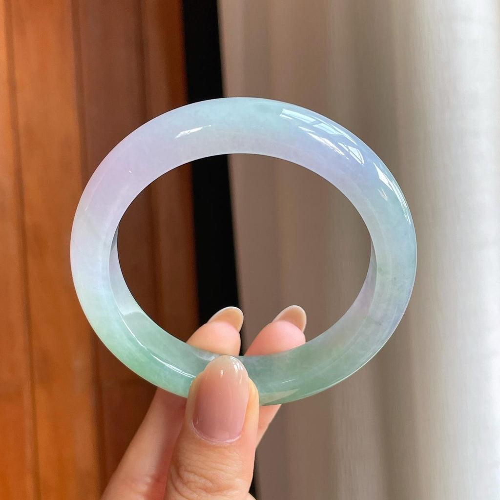 糯冰春带彩翡翠平安镯（55.2mm)（yc374041）